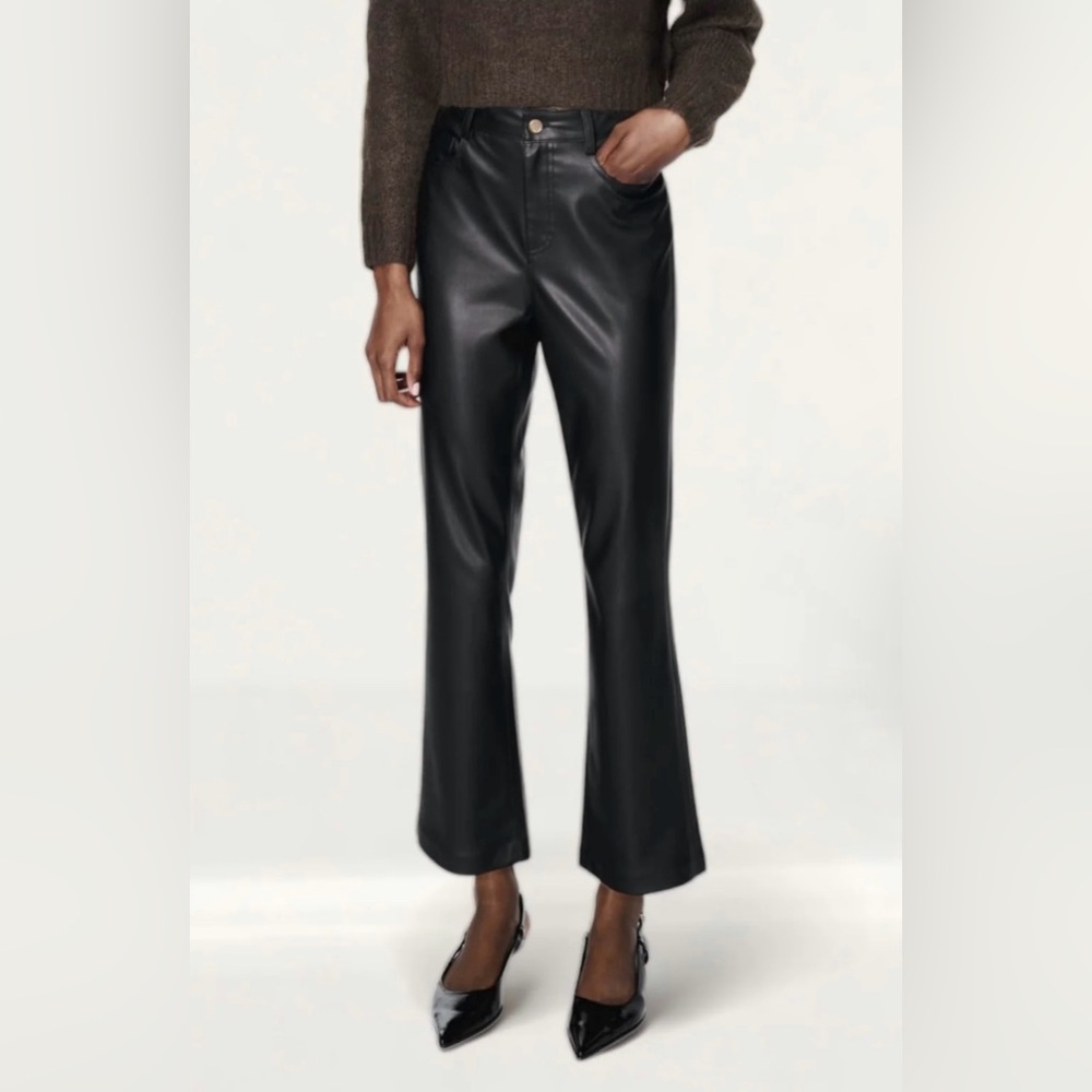 Zara Leather Effect Cropped Mini Flare Trousers Size 8/40